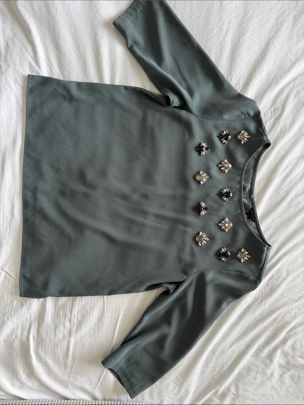 Ann Taylor Slate Green Embellished Women's Blouse